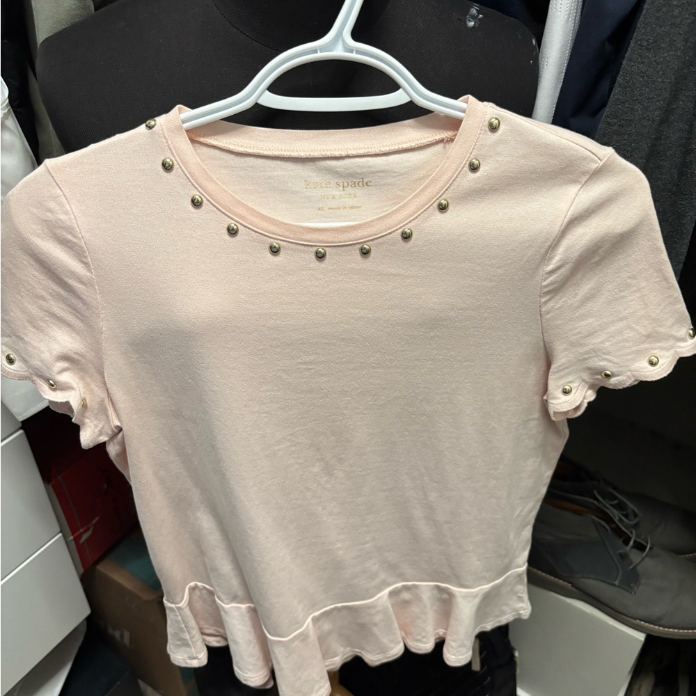Kate Spade Blush Pink Studded Short Sleeve Top